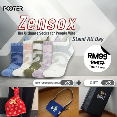 FOOTER Zensox Essentials Pack – Pick 3 Socks (T100)  + Get 3 Gifts Free (RM99 Deal)