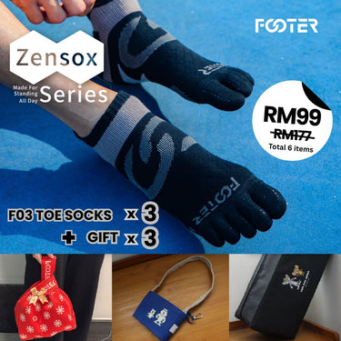 FOOTER Zensox Essentials Pack 2 – Pick 3 Socks (F03) + Get 3 Gifts Free (RM99 Deal)