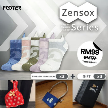 FOOTER Zensox Essentials Pack – Pick 3 Socks (T100)  + Get 3 Gifts Free (RM99 Deal)